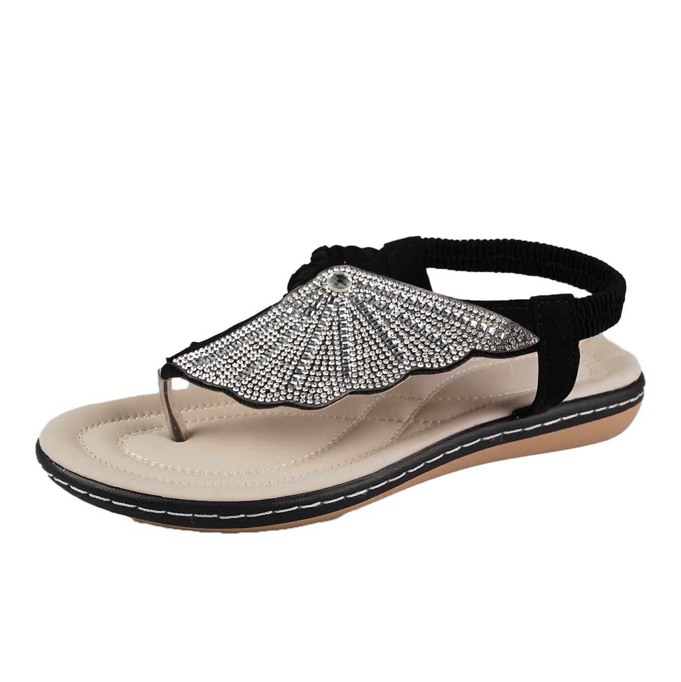 Sandalias de tacón bajo con strass diseño concha