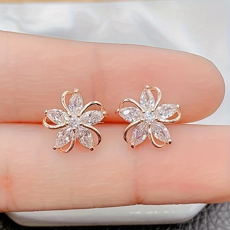 Aretes de flor con cristales brillantes, par