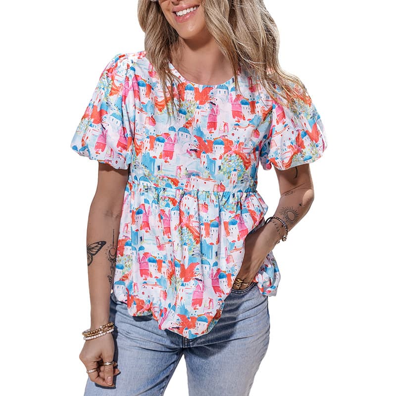 Playera suelta para mujer con cuello redondo y costuras contrastadas