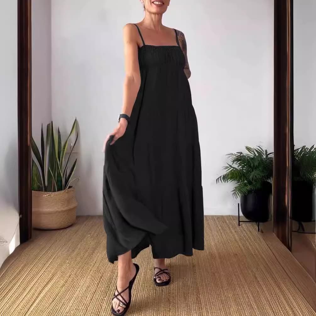 Vestido sin mangas con pliegues y cintura ancha