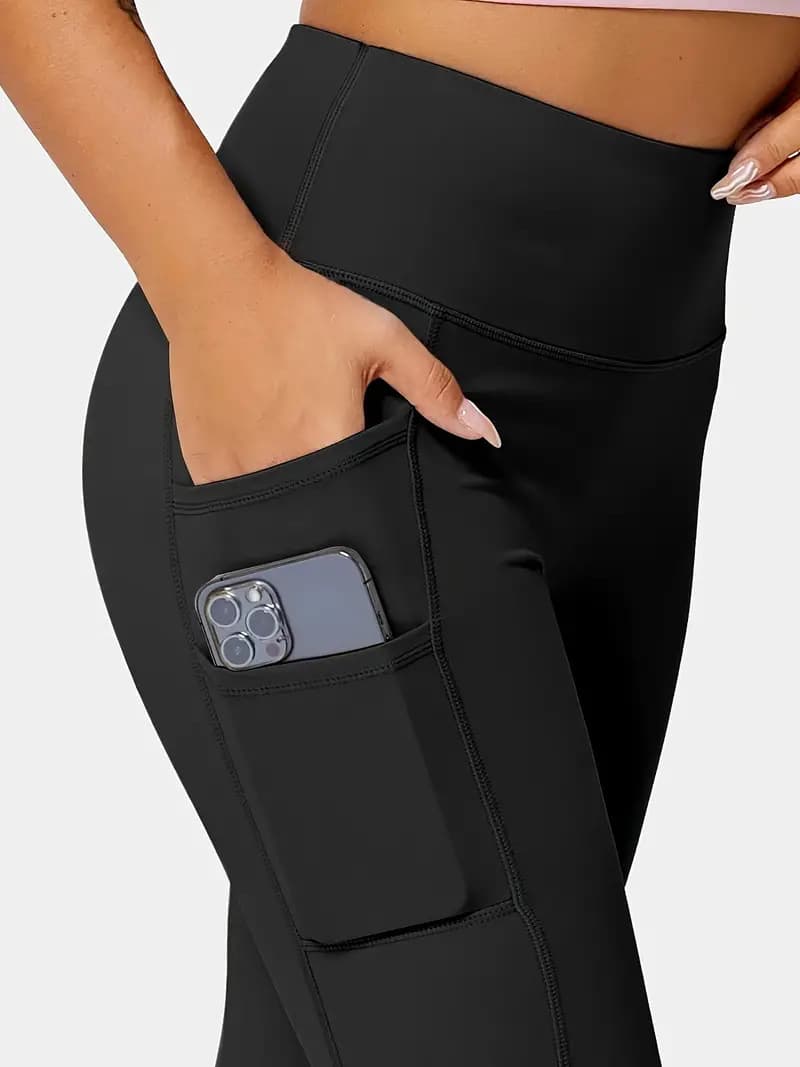 Pantalones yoga con bolsillos dobles cintura alta