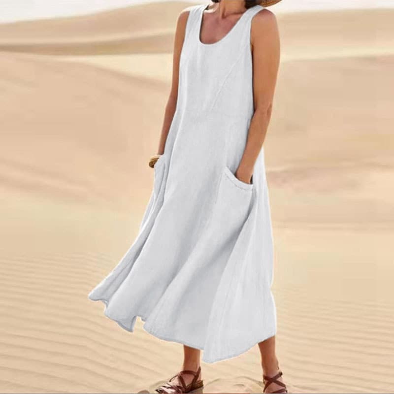 Vestido largo de verano sin mangas con bolsillos