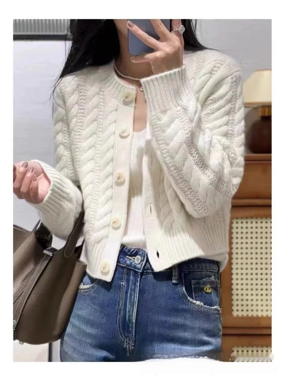 Cardigan mujer cuello redondo torsión cintura alta