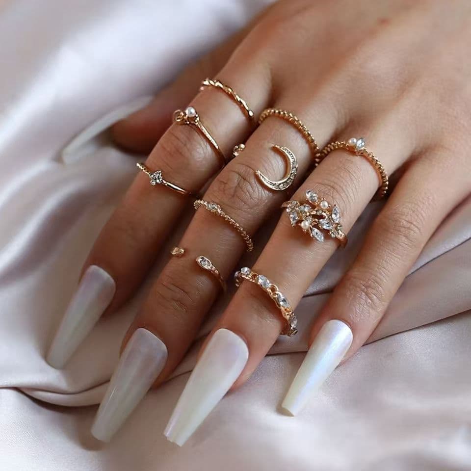 Set de 10 anillos para nudillos luna, estrella, hoja y corazón