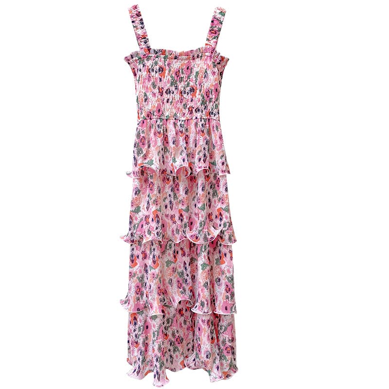 Vestido de capas con tirantes, estampado floral