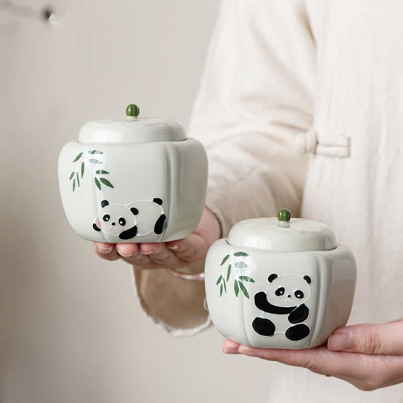 Tarro de cerámica para té diseño panda pintado a mano