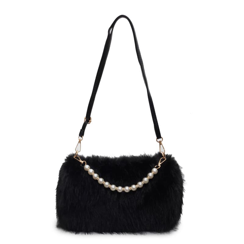 Bolsa de hombro de felpa con cadena de perlas