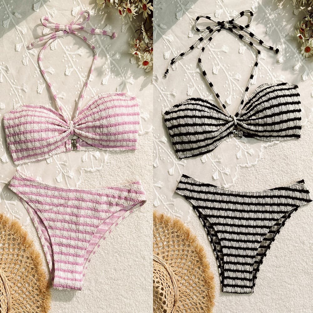 Bikini deportivo estampado de rayas para mujer