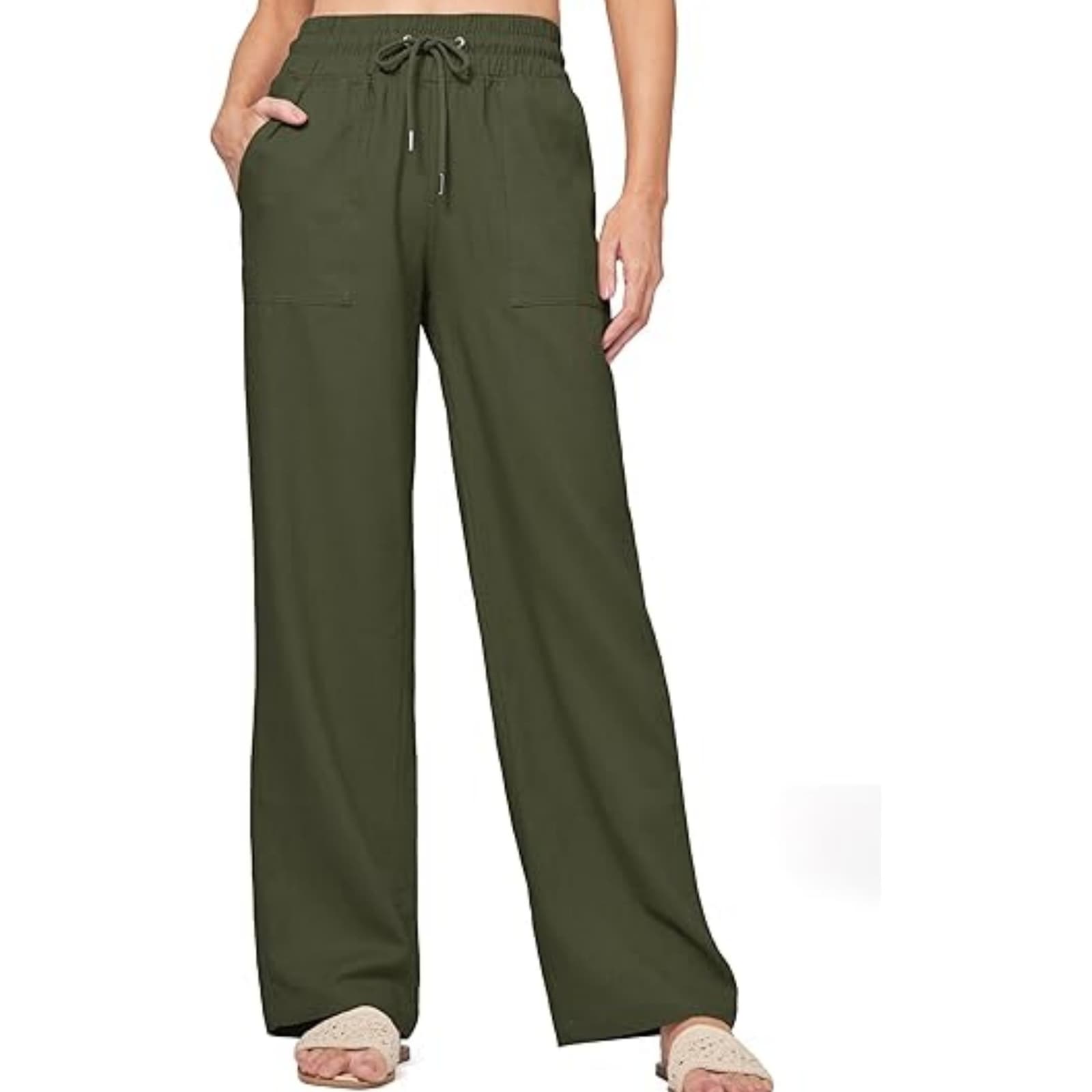 Pantalones playa de lino y algodón talle alto para mujer