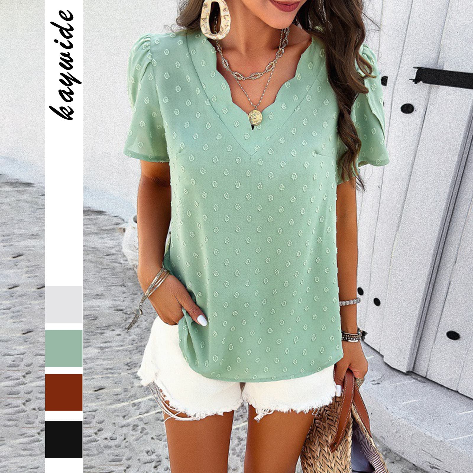 Blusa de verano con escote V y mangas cortas