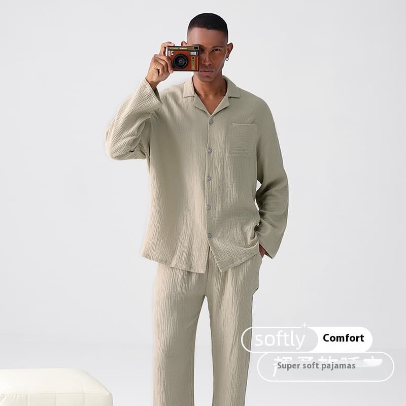 Pijama de tejido de gasa para hombre de primavera y otoño