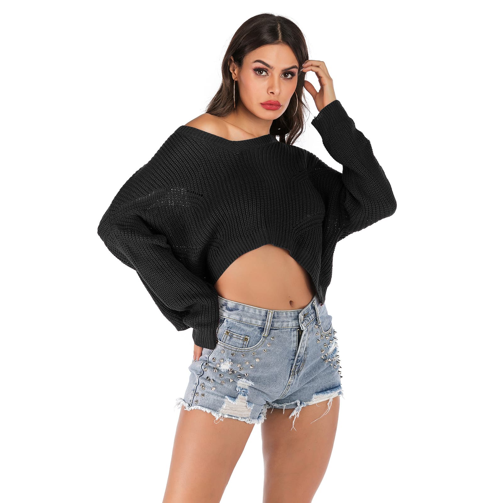 Suéter base otoñal color sólido para mujer