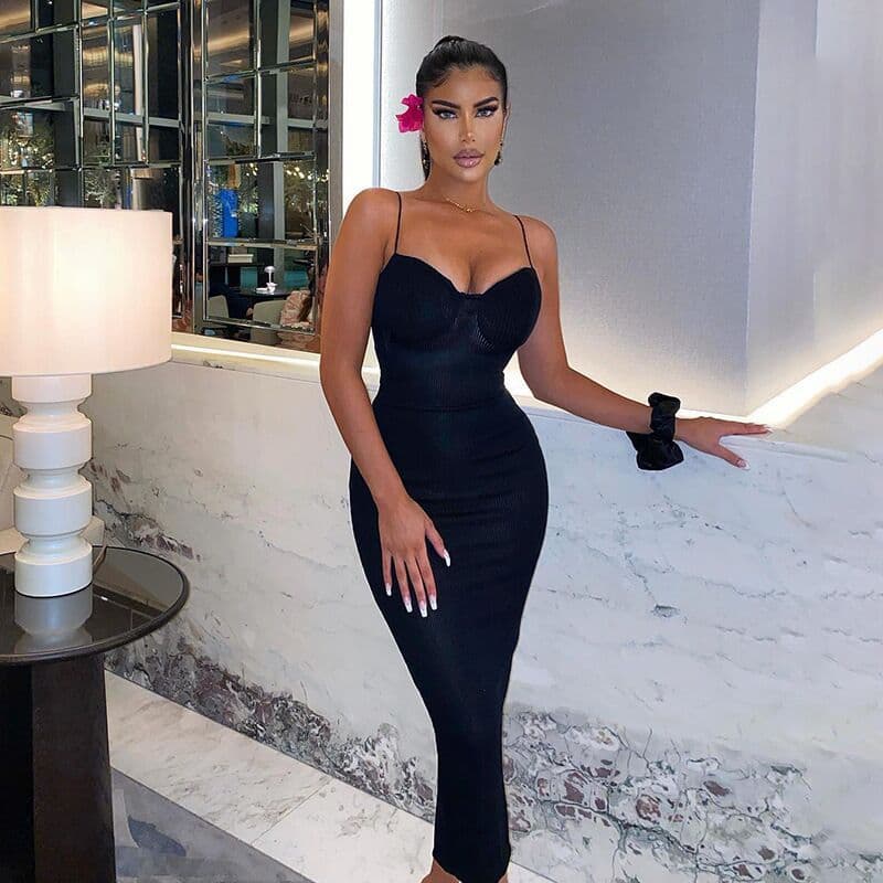 Vestido tipo tubo sin mangas con cintura alta