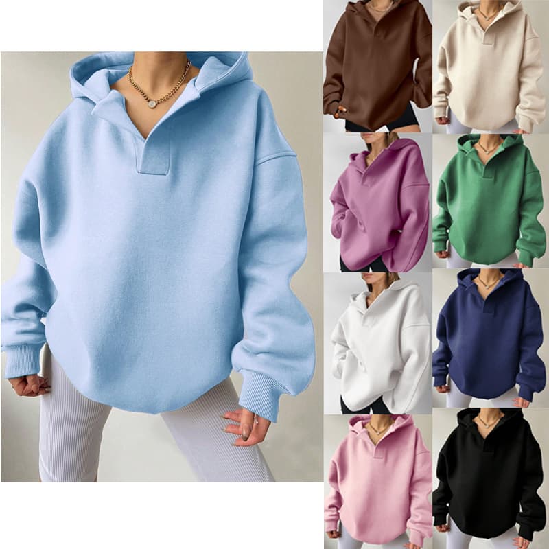 Sudadera con capucha de color sólido manga larga