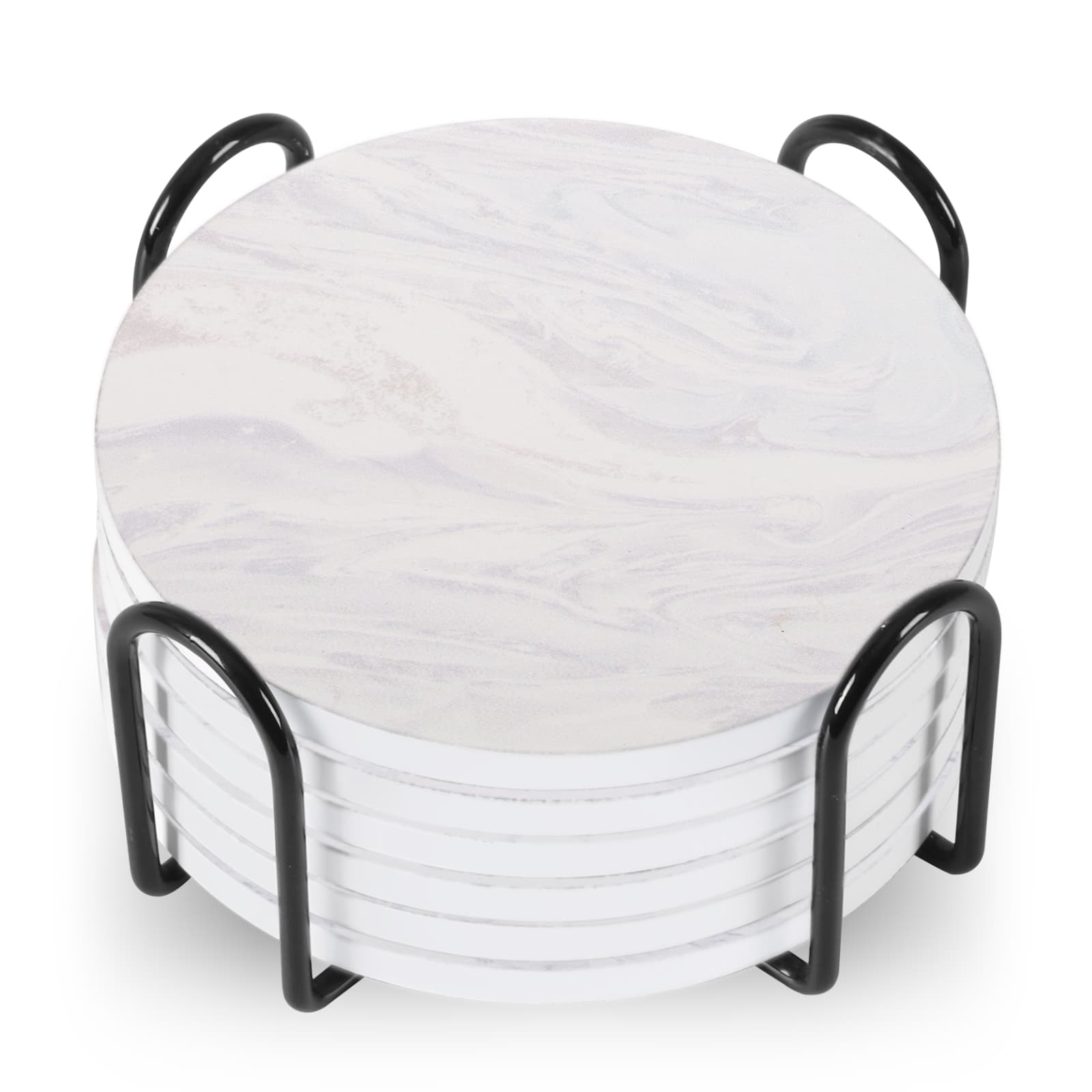 Set de 6 posavasos de cerámica redondos con soporte de metal