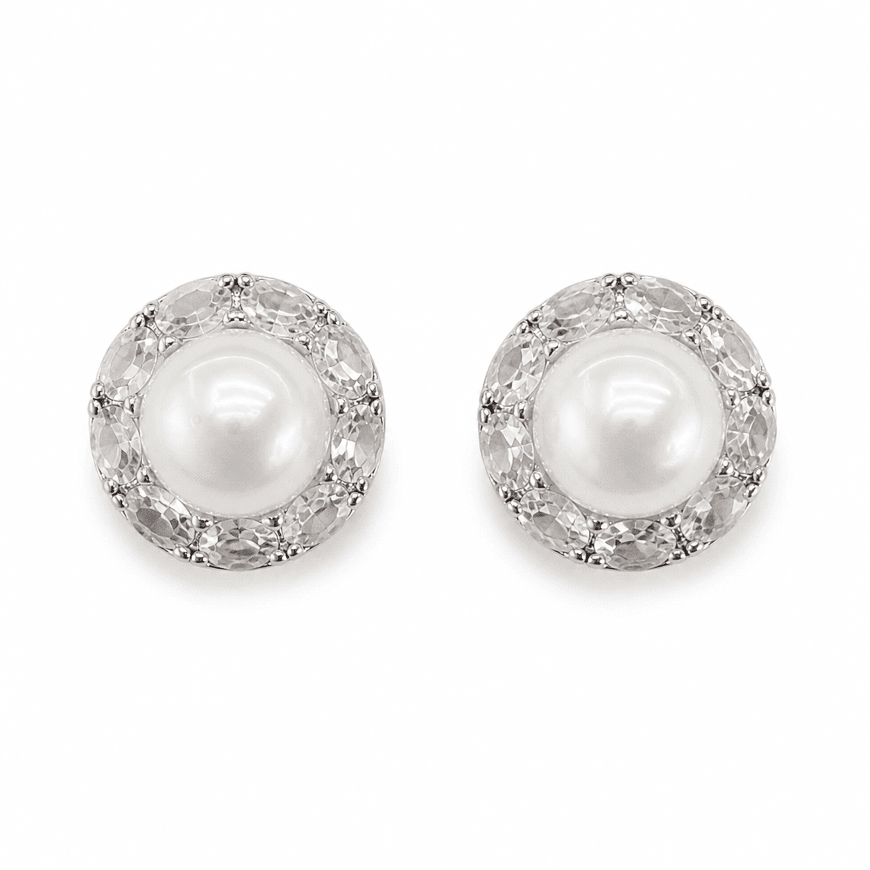 Aretes de perla con halo de diamante