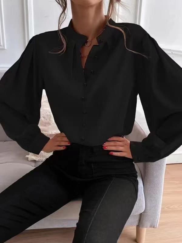 Camisa mujer cuello redondo manga larga color sólido
