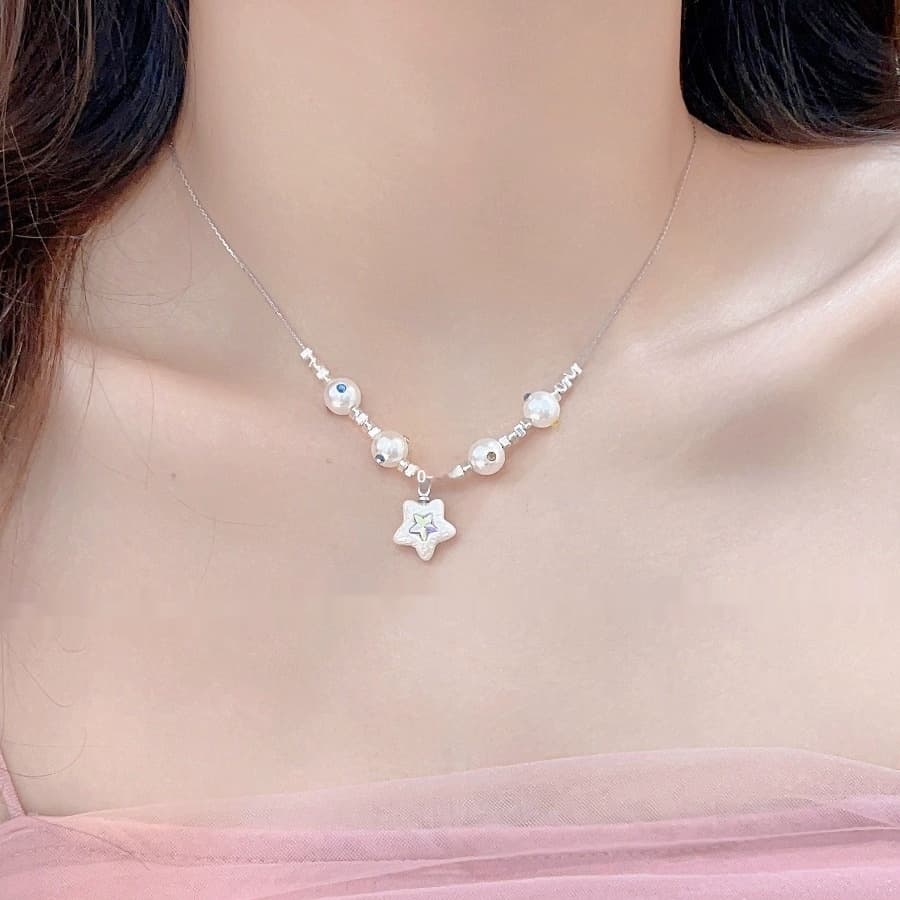 Collar perla estrella cinco puntas