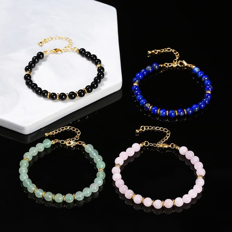 Pulsera piedras naturales cuentas redondas acero