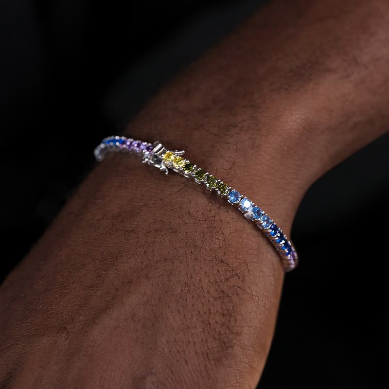 Pulsera tenis plata ley con circones de colores brillantes