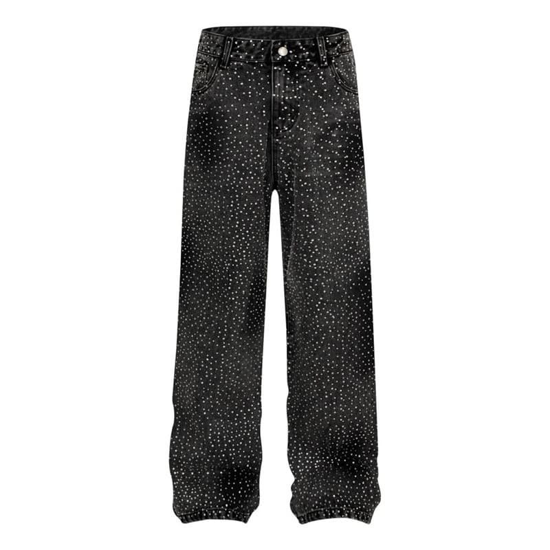 Jeans rectos anchos con cristales de diseño