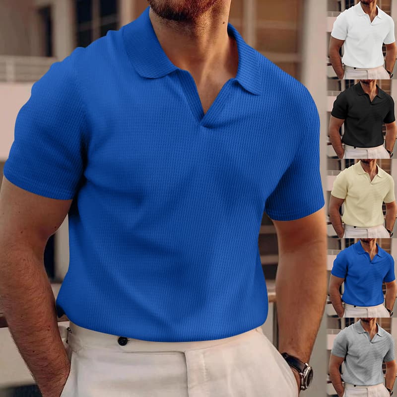 Polo slim fit piqué manga corta cuello V hombre