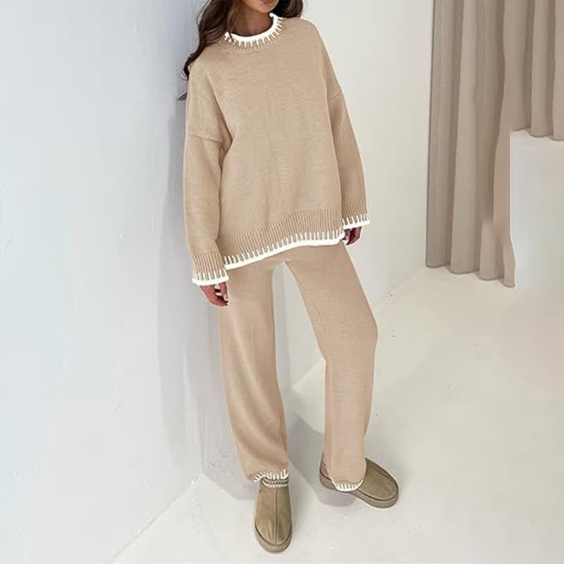 Conjunto de suéter y pantalones anchos manga larga para mujer