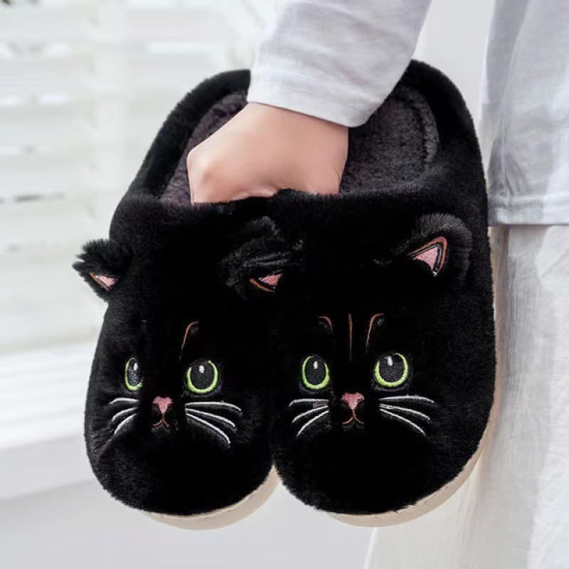 Chanclas de felpa con diseño de gato, cálidas y antideslizantes