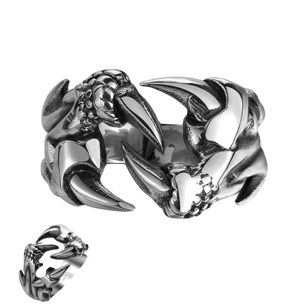 Anillo de acero titánico con diseño de garra de dragón