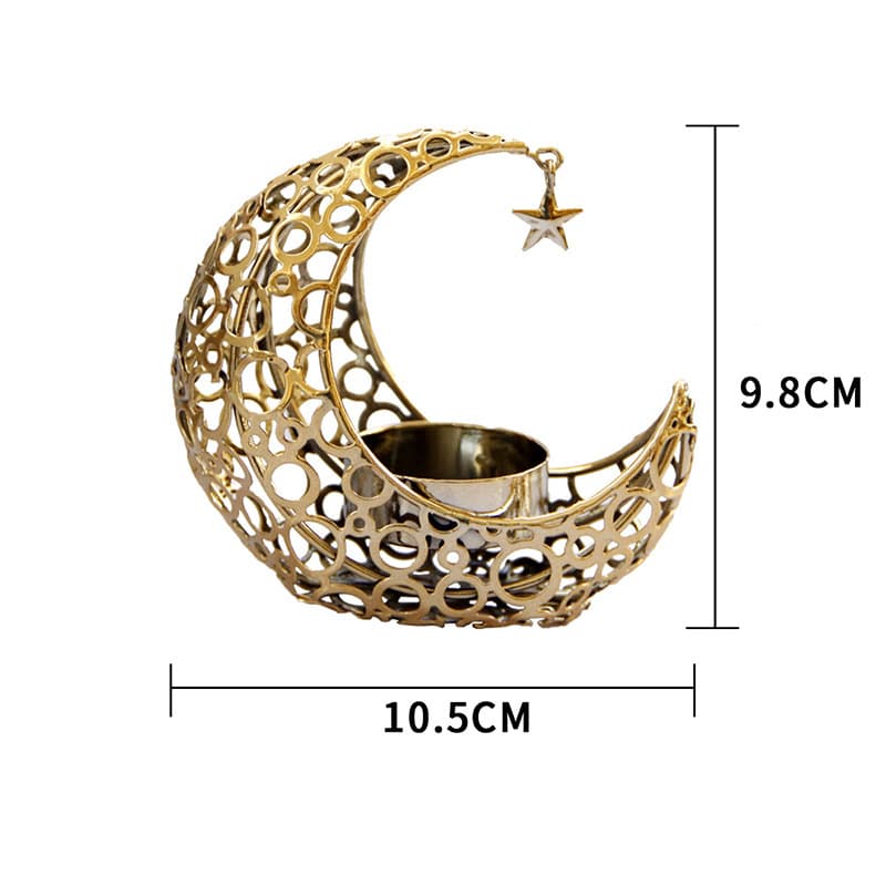 Portavelas de luna hueca en metal, negro y oro