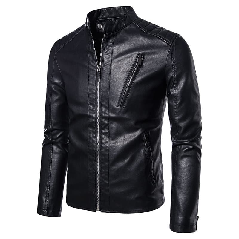 Chaqueta de motociclista de cuero PU slim fit y elegante