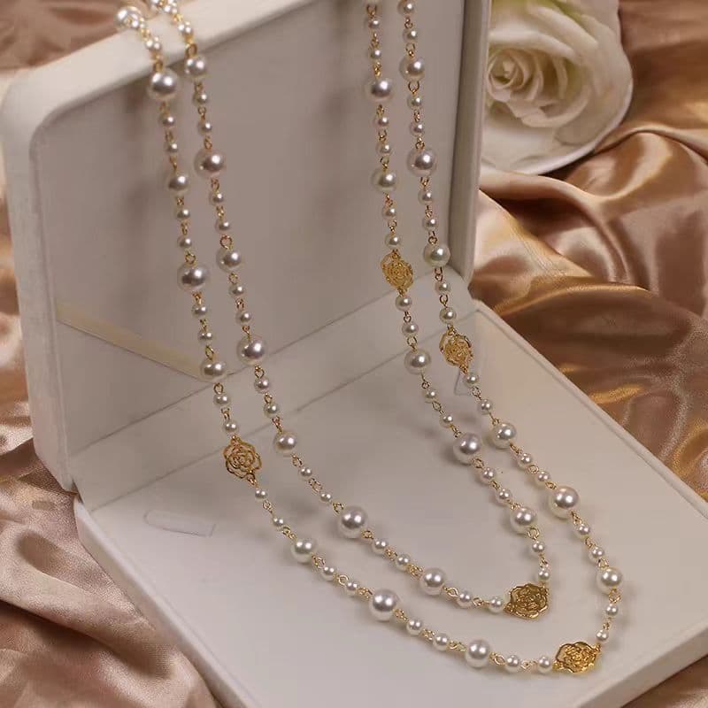 Collar retro de perlas multicapa para mujeres