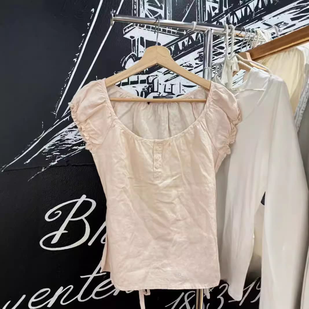 Blusa de manga abullonada con cordón de ajuste