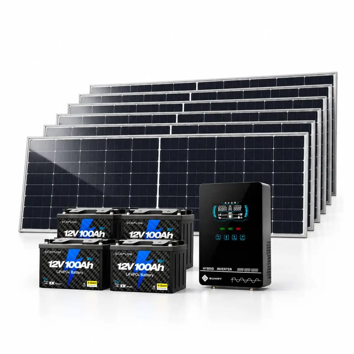 Sistema de Panel Solar: Panel Bifacial 710W + Inversor Híbrido 4000W + Batería de Litio 100Ah