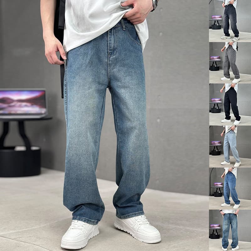 Jeans recto cintura alta para hombre con bolsillos