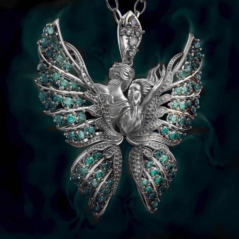 Collar con colgante de alas de ángel y mariposa