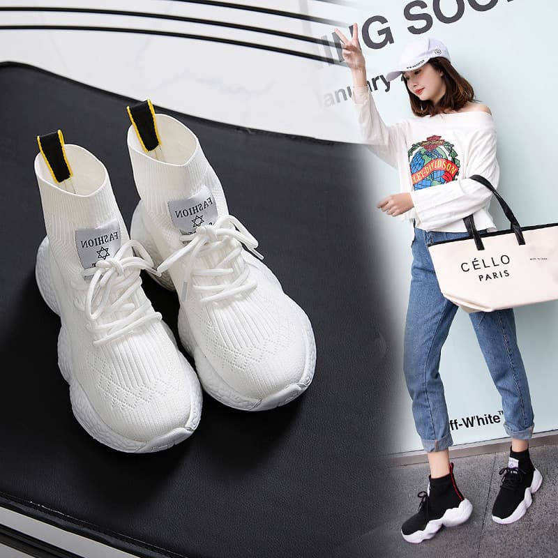 Zapatillas blancas casuales para mujer con suela gruesa