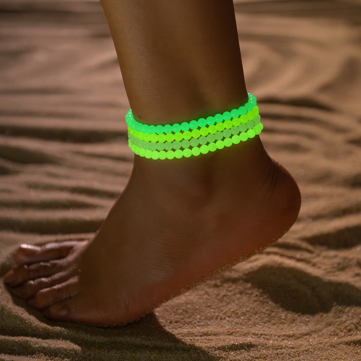 Pulsera de tobillo acrílica luminosa con cuentas multicolor