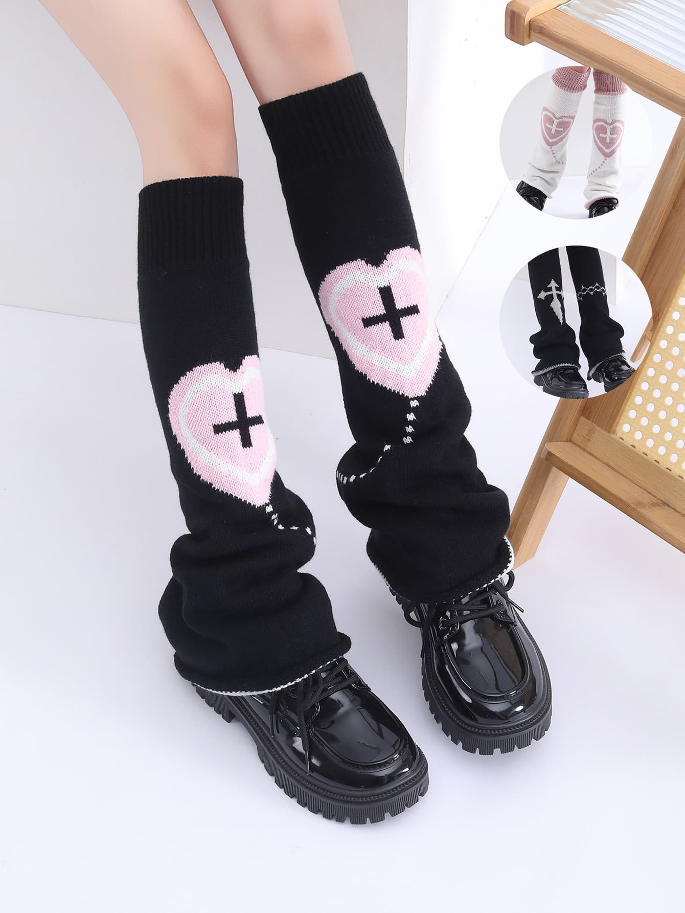 Calcetines slouch Y2K gótico con patrón jacquard