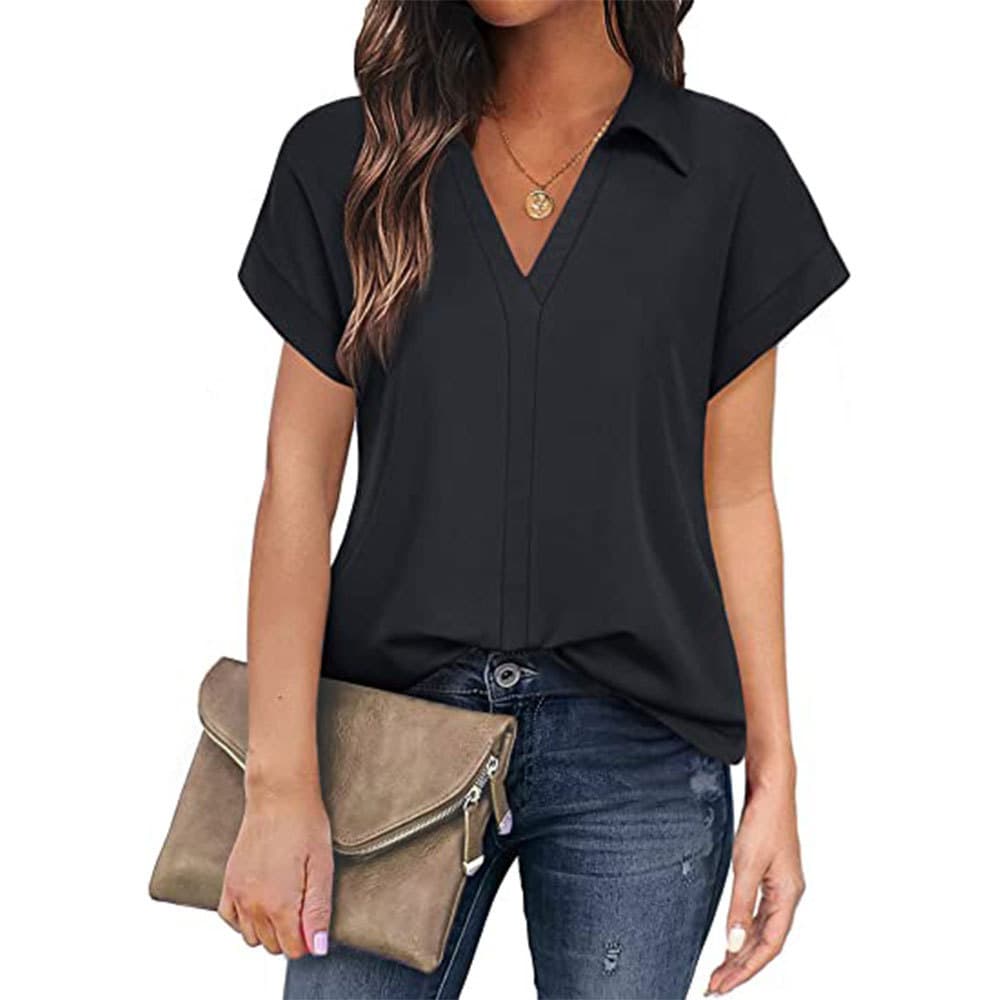 Camisa mujer color liso manga corta casual