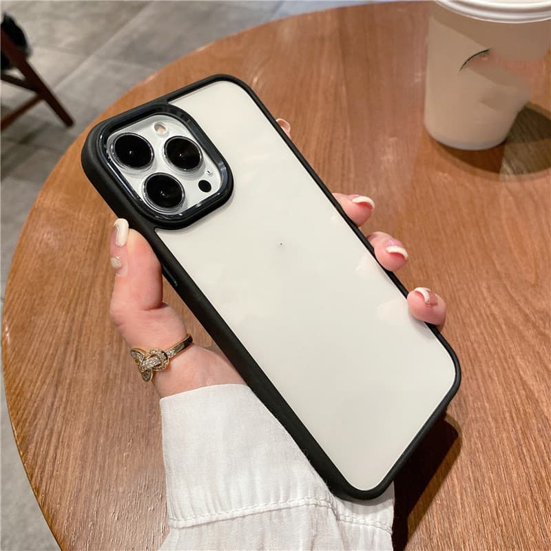 Funda transparente para celular con anillo de metal