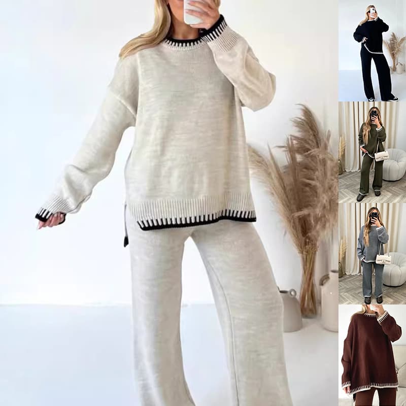 Conjunto de dos piezas: top pullover y pantalones rectos sólidos