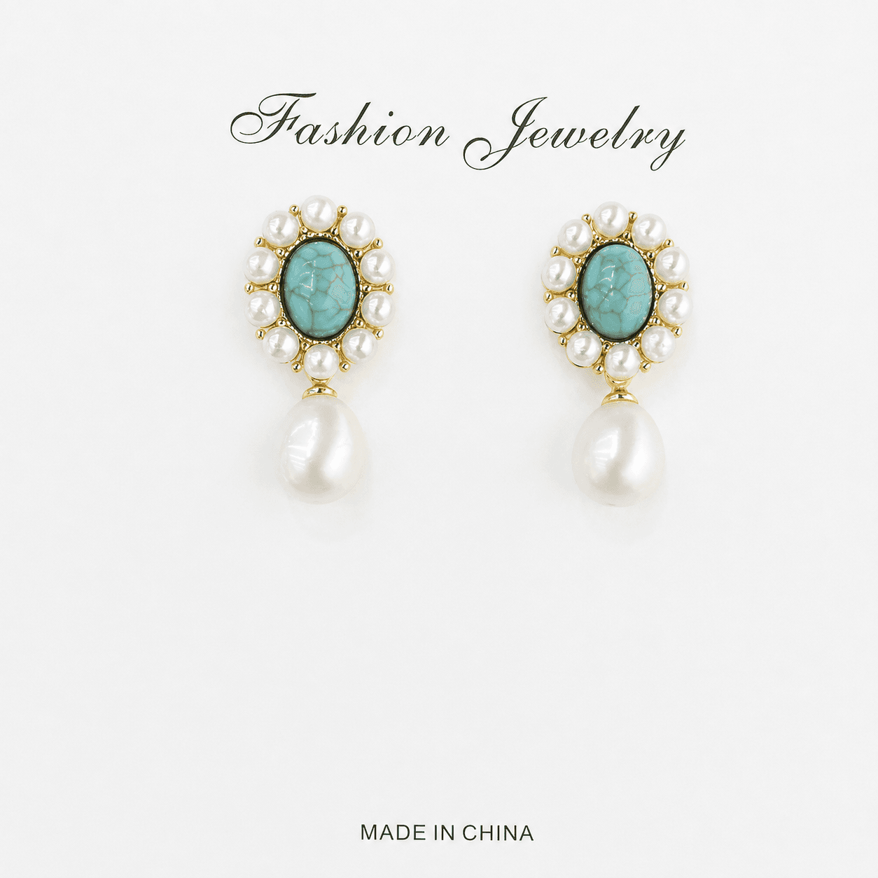 Aretes de turquesa vintage retro con anillo de perlas