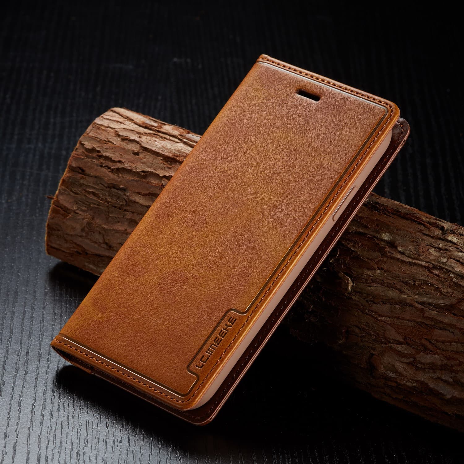 Funda tipo flip de cuero sintético para teléfono