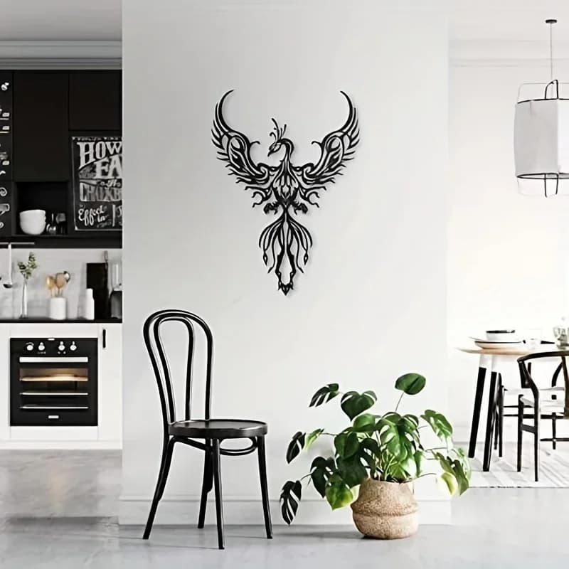 Decoración mural silueta fénix en metal
