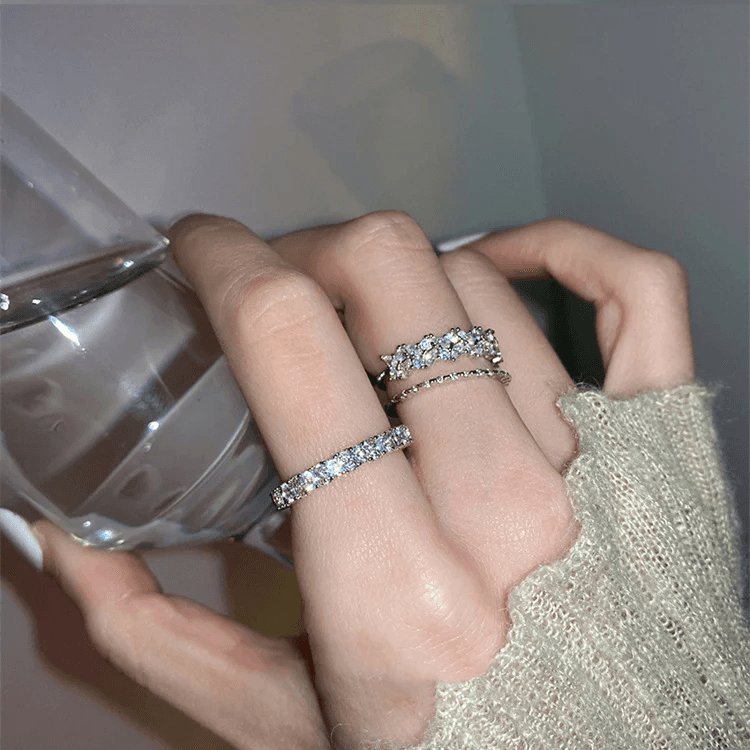 Juego de anillos de circonio de doble capa para niñas