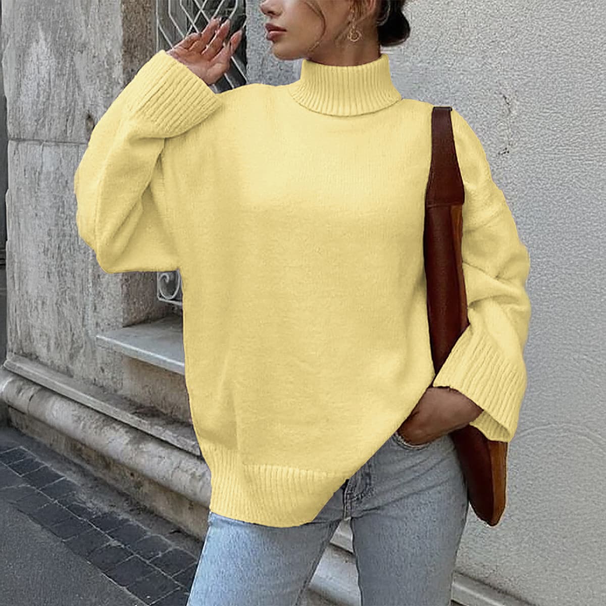 Suéter casual de manga larga color sólido