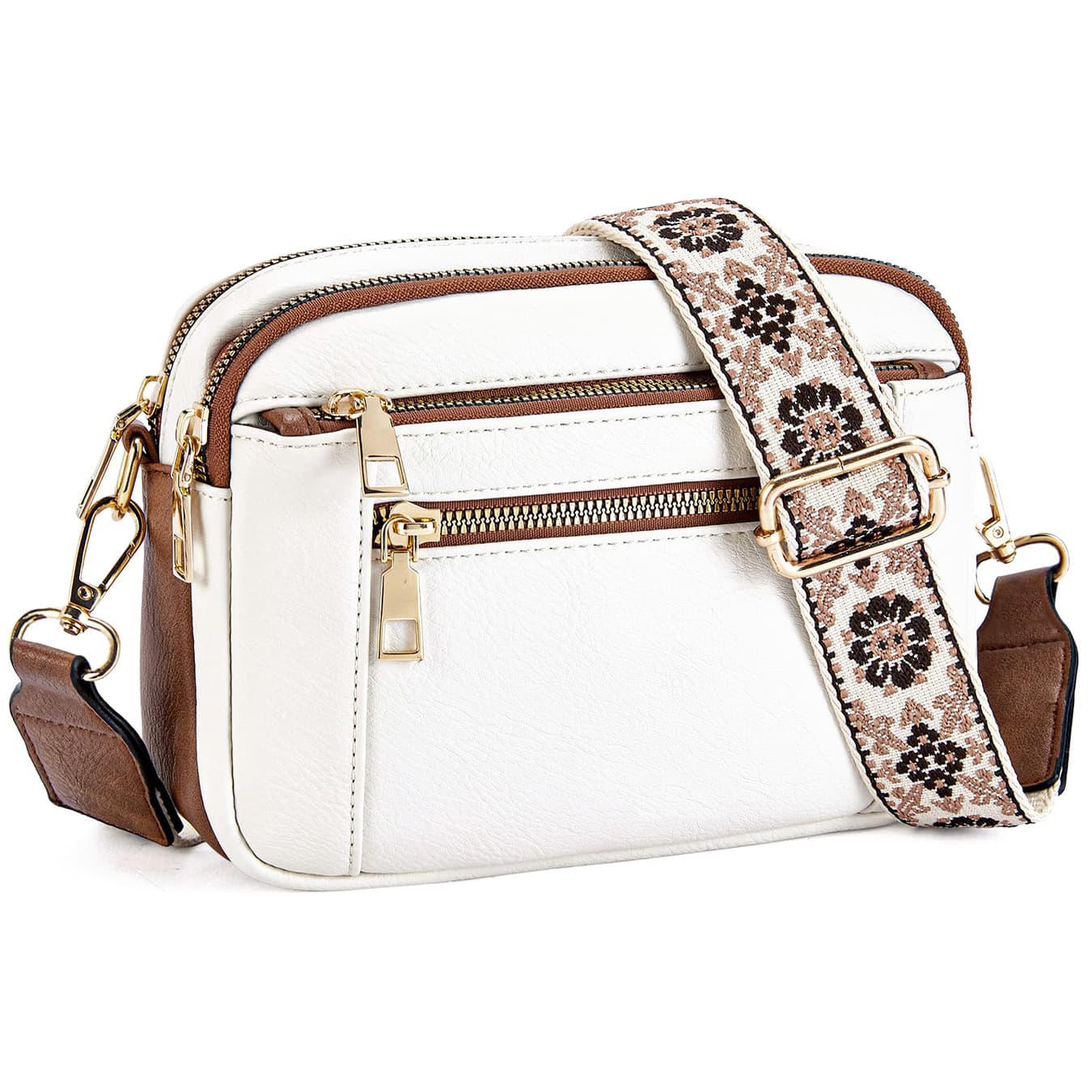 Bolsa de hombro mujer bordado floral triple cierre