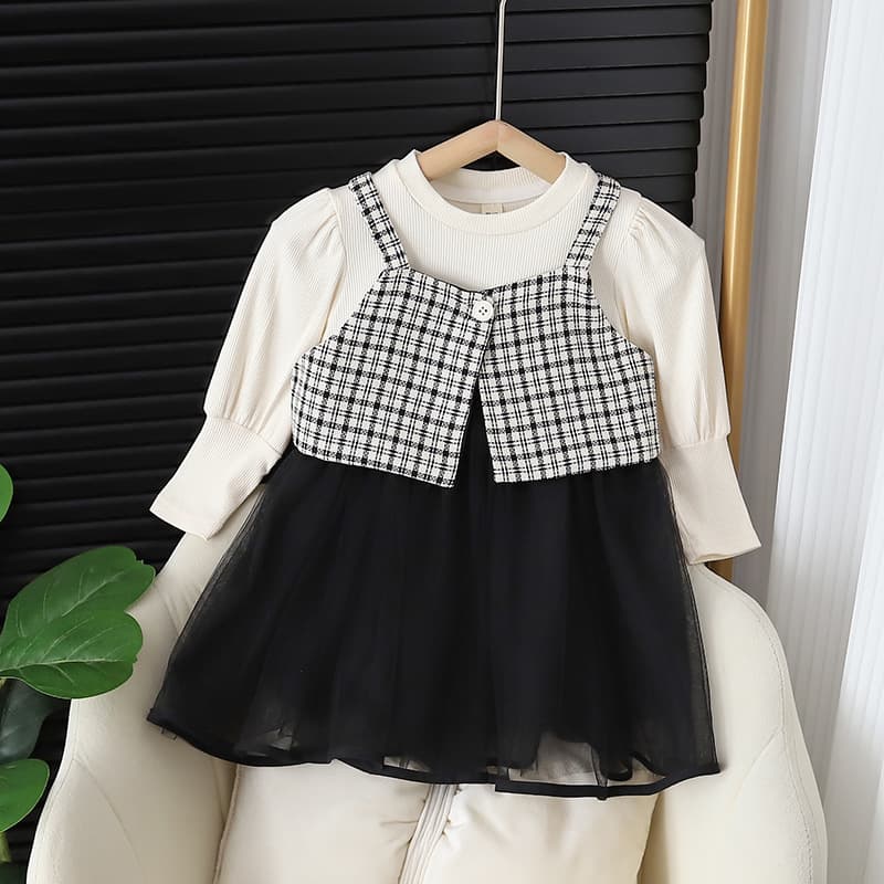 Conjunto de chaleco y vestido para niña estilo coreano