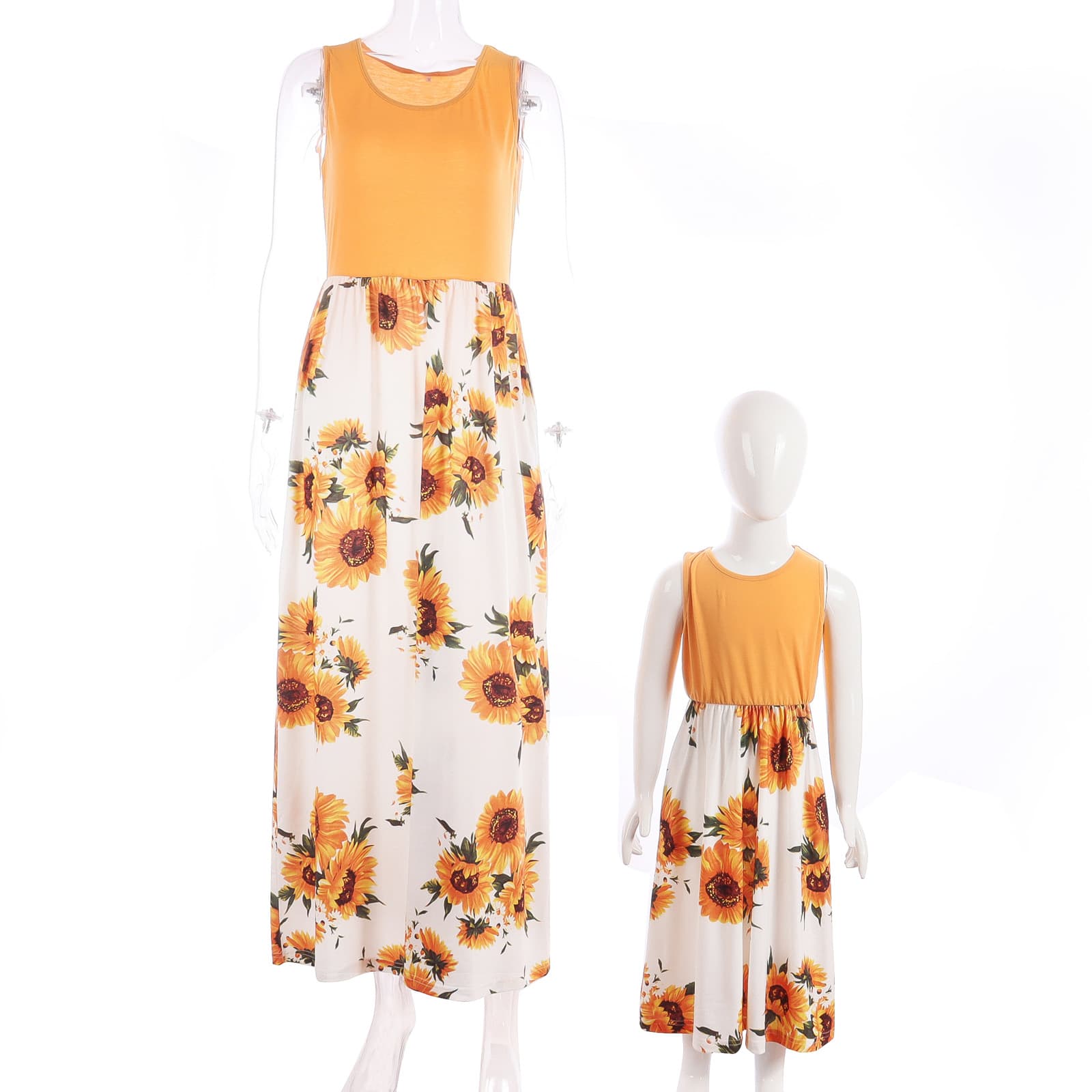 Vestido sin mangas mamá e hija a juego, con bolsillos